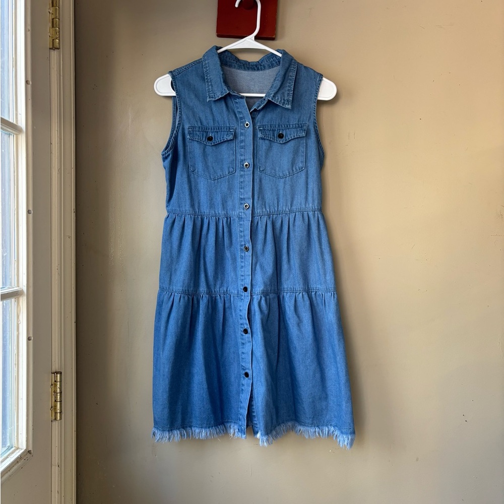 Sleeveless Ruffle Denim Dress S